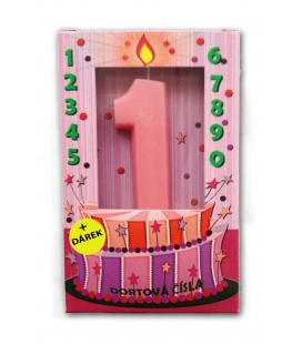 Svíčka - dortová čísla - 1 - růžová