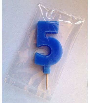 Svíčka celofán - dortová čísla - 5 - modrá