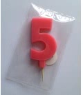 Svíčka celofán - dortová čísla - 5 - růžová