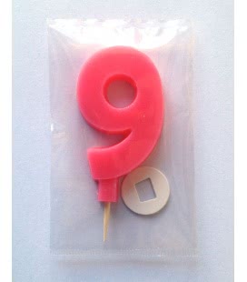 Svíčka celofán - dortová čísla - 9 - růžová