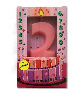 Svíčka - dortová čísla - 2 - růžová
