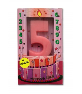 Svíčka - dortová čísla - 5 - růžová
